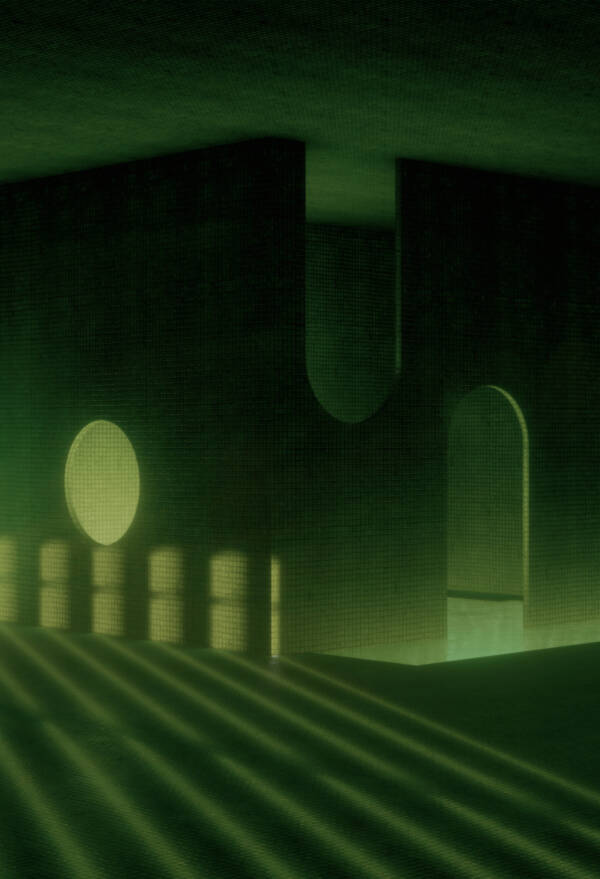 sector cero, imagen de obra de arte digita, color verde, estructura de azulejos